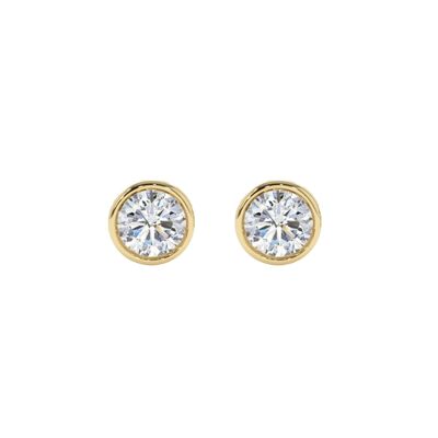 Boucles d'Oreilles Clous Circinus Diamant Rond Serti Lunette / Jaune 14k