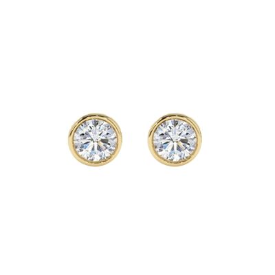 Circinus Round Diamond Bezel Set Stud Earrings / 14k White
