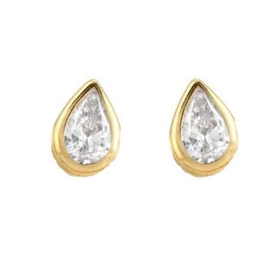 Cassiopeia Pear Diamond Bezel Set Stud Earrings / 14k Yellow