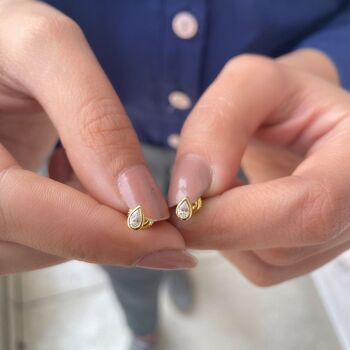 Boucles d'Oreilles Tige Cassiopeia Poire Sertie Diamants / Jaune 14k 3