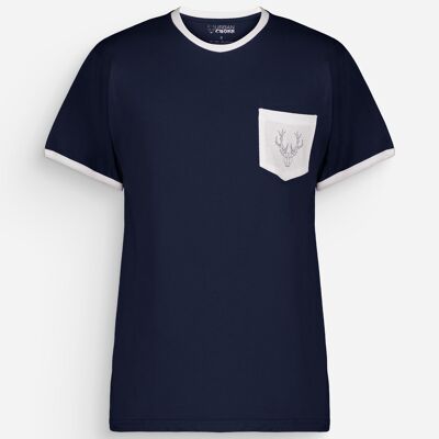 T-shirt Poche Homme Cerf Polygone Bleu Marine Blanc