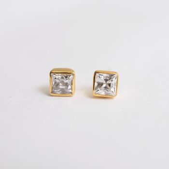 Boucles d'oreilles Pegasus Princess Cut Diamond Bezel Set Stud / Jaune 14k 2