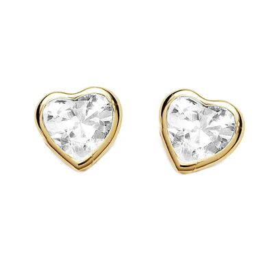 Nebula Heart Diamond Bisel Set Stud Aretes / 14k Amarillo