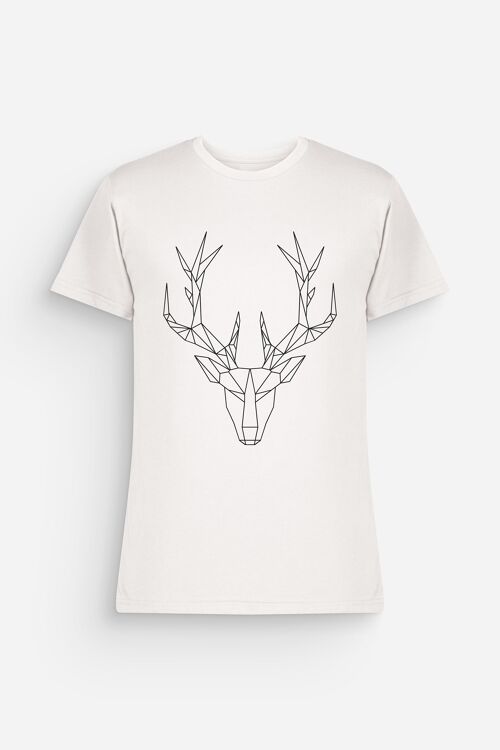 T-shirt Homme Cerf Polygone Blanc Noir