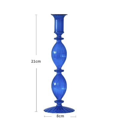 Modern Glass Candlestick Holder - Blue / sku100