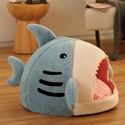 Shark Shape Warm Cat Bed - M (45X42X32cm) - Blue / sku114