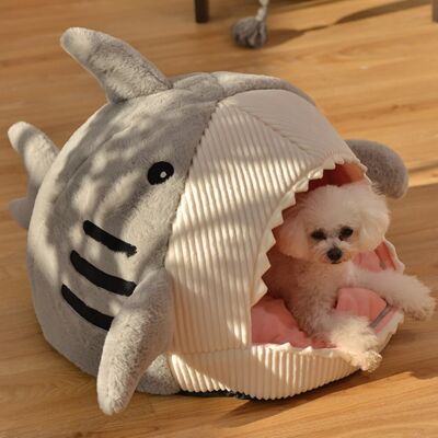 Shark Shape Warm Cat Bed - M (45X42X32cm) - Grey / sku115