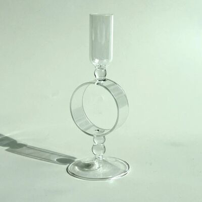 Ring/Heart Shape Glass Candlestick Holder - Clear Ring / sku127