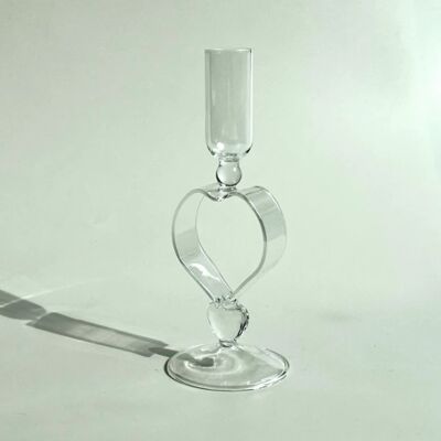 Ring/Heart Shape Glass Candlestick Holder - Clear Heart / sku128