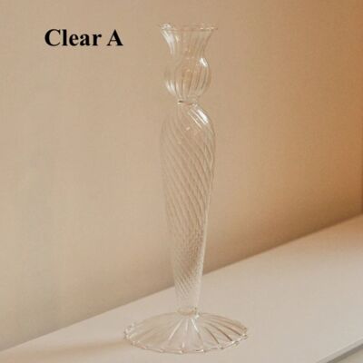 Nordic Glass Taper Candlestick Holder - Clear A / sku131