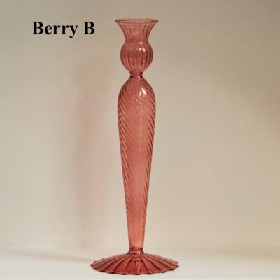 Nordic Glass Taper Candlestick Holder - Berry B / sku134