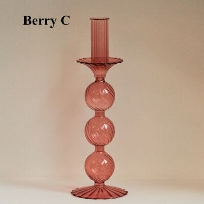 Nordic Glass Taper Candlestick Holder - Berry C / sku135