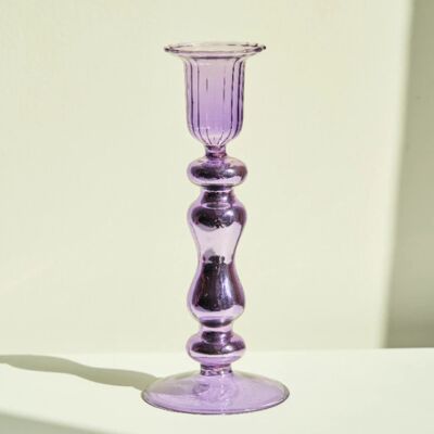 Glass Taper Candlestick / Vase - plating purple / sku137