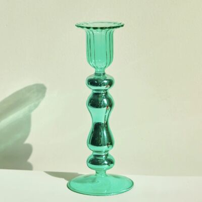 Glass Taper Candlestick / Vase - plating green / sku138