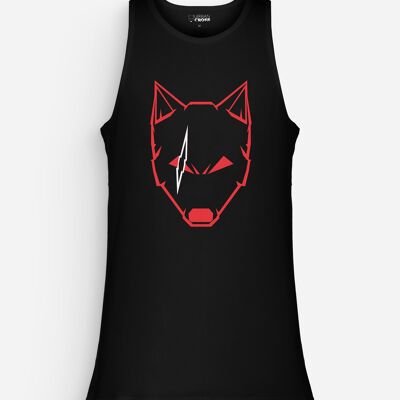 Camiseta sin mangas Scarred Wolf para hombre, negro, rojo y blanco