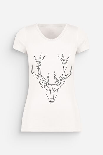 T-shirt Femme Cerf Polygone Blanc Noir