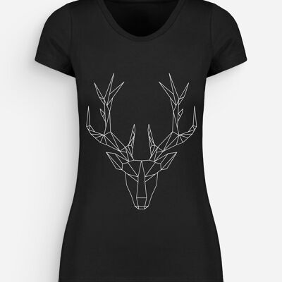 Schwarzes weißes Polygon-Hirsch-Frauen-T-Shirt