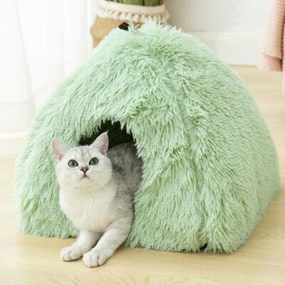 2 In 1 Soft Plush Cat Bed - Green / sku224