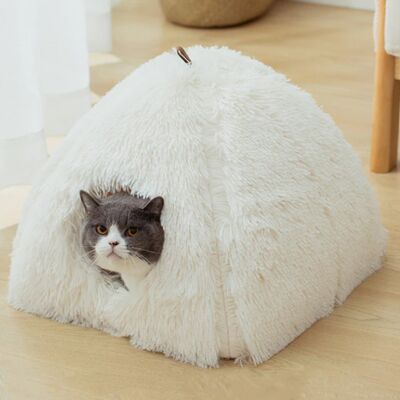 2 In 1 Soft Plush Cat Bed - White / sku225