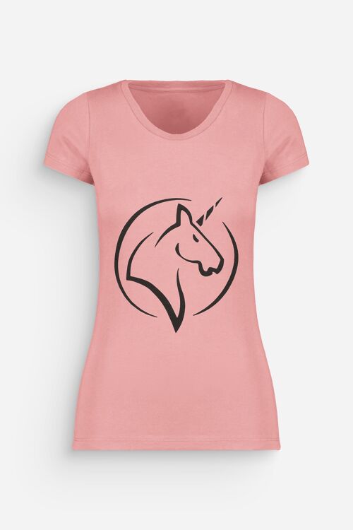 T-shirt Femme Licorne Saumon Noir