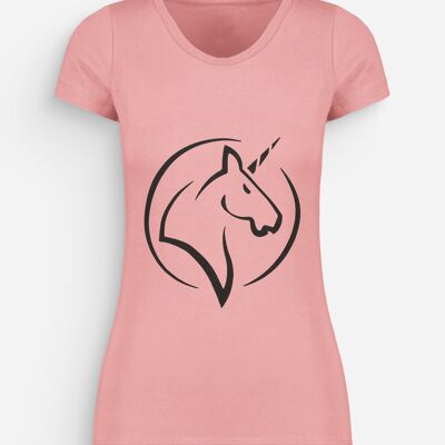 T-shirt da donna con unicorno salmone nero