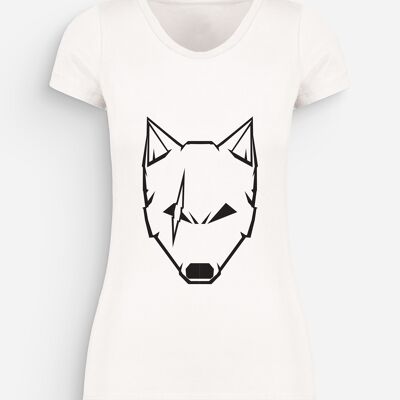 T-shirt donna lupo sfregiato bianco nero