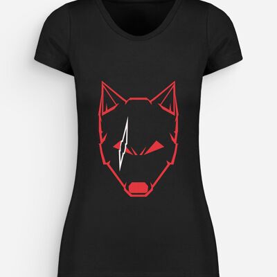 Camiseta mujer lobo con cicatrices negro, rojo y blanco