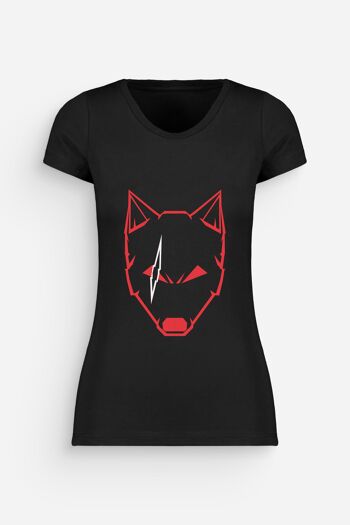 T-shirt Femme Loup Balafré Noir Rouge & Blanc