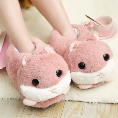 Warm Hamster Plush Slippers - Pink / sku250