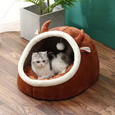Cute Cat Bed House - M(30X38cm) - Cow / sku257