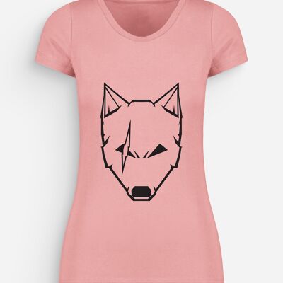 T-shirt da donna con lupo sfregiato salmone nero