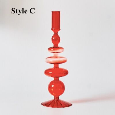 Red Glass Taper Candle Holder (Christmas Collection) - Style C / sku278