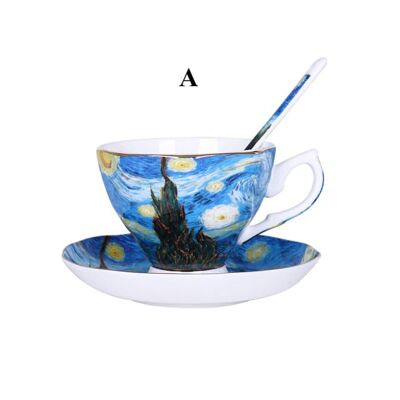 Van Gogh Art Painting Coffee Mugs With Spoon & Plate - A / sku309