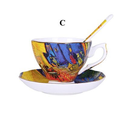 Van Gogh Art Painting Coffee Mugs With Spoon & Plate - C / sku311