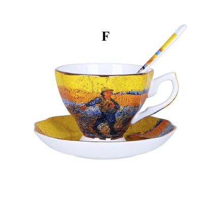 Van Gogh Art Painting Coffee Mugs With Spoon & Plate - F / sku314