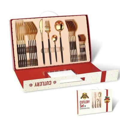 24pcs Stainless Steel Cutlery Set (Christmas Gift Box) - Black Gold 24PCS / sku315