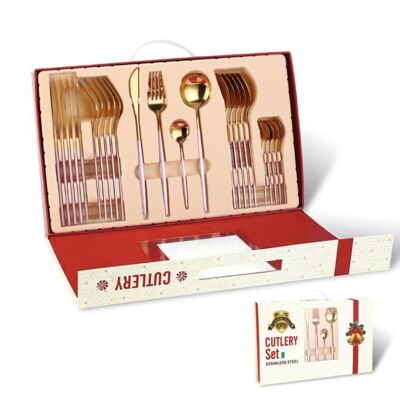 24pcs Stainless Steel Cutlery Set (Christmas Gift Box) - Pink Gold 24PCS / sku317
