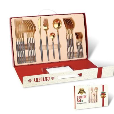 24pcs Stainless Steel Cutlery Set (Christmas Gift Box) - Gray Gold 24PCS / sku318