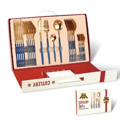 24pcs Stainless Steel Cutlery Set (Christmas Gift Box) - Blue Gold 24PCS / sku320