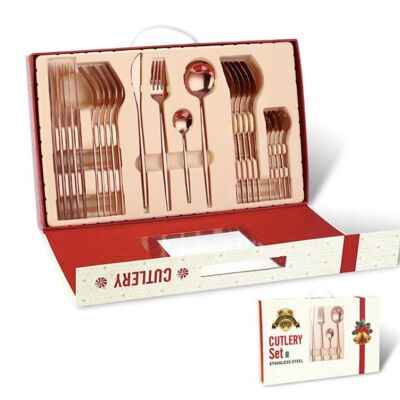 24pcs Stainless Steel Cutlery Set (Christmas Gift Box) - Rose Gold 24PCS / sku323