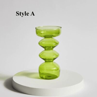 Lime Green Glass Candlesticks / Vase - Style A / sku343