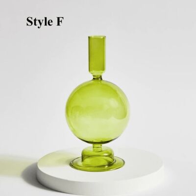 Lime Green Glass Candlesticks / Vase - Style F / sku348