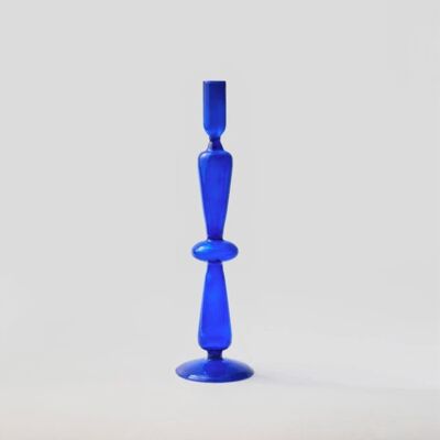 Vintage Glass Candlesticks Candles Holders - Blue One Ring / sku384