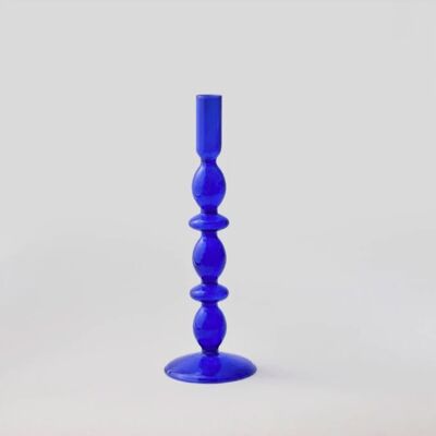 Vintage Glass Candlesticks Candles Holders - Blue Two Ring / sku385