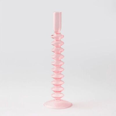 Vintage Glass Candlesticks Candles Holders - Pink String / sku386