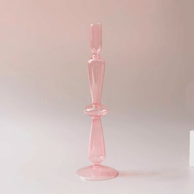 Vintage Glass Candlesticks Candles Holders - Pink One Ring / sku387