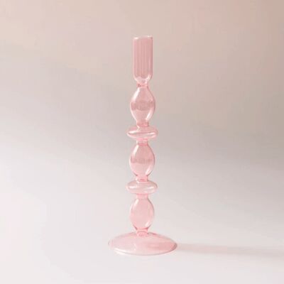 Vintage Glass Candlesticks Candles Holders - Pink Two Ring / sku388