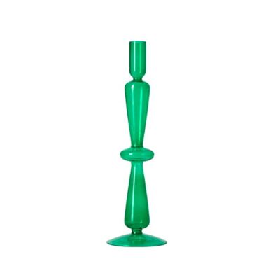 Vintage Glass Candlesticks Candles Holders - Green One Ring / sku390