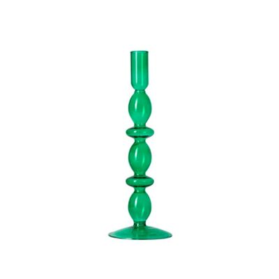 Vintage Glass Candlesticks Candles Holders - Green Two Ring / sku391