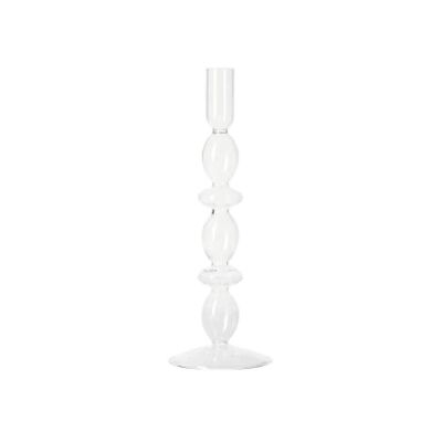Vintage Glass Candlesticks Candles Holders - Clear Two Ring / sku394